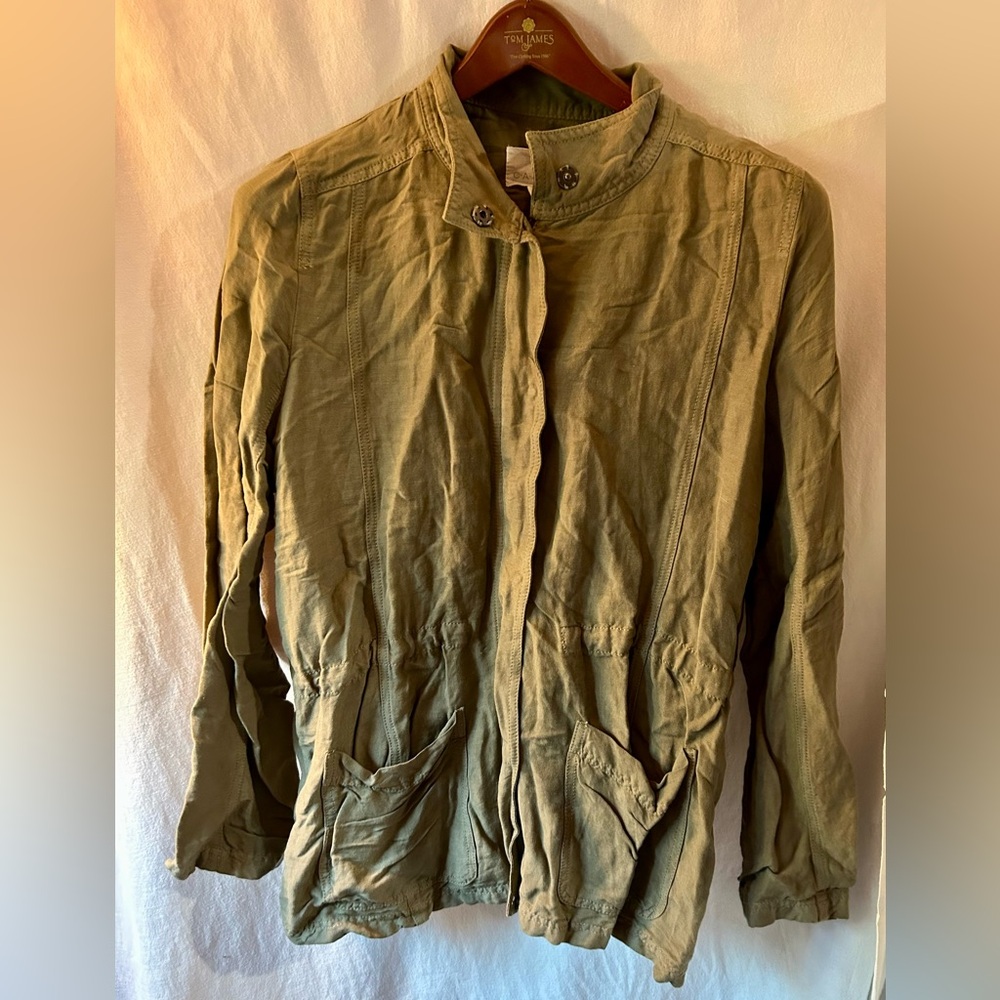 Caslon Nordstrom Olive Green Utility Zip Jacket Size XL Linen Spring Coat